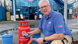 A man with gas canisters