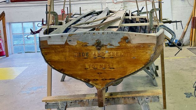 A boat in a workshop