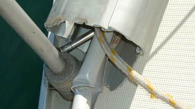 A mast broken after a dismasting on a yacht