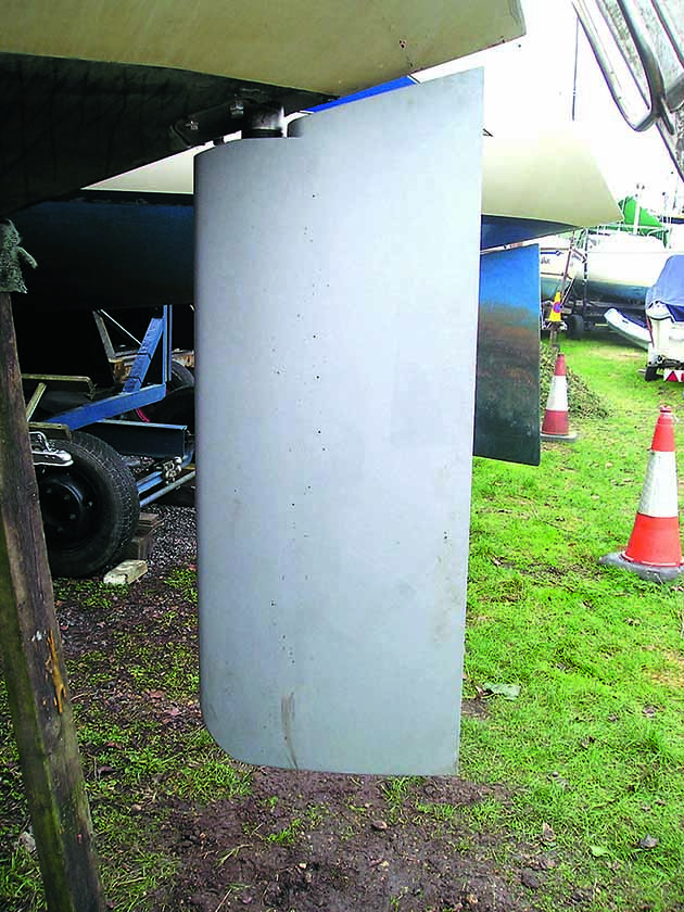 A new rudder fitted to a boat