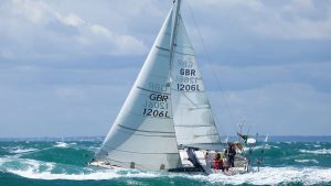 A boat sailing with waves