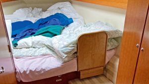 A headboard on a boat bunk