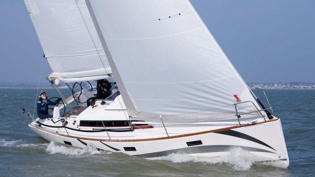 A salona 35 yacht being sailed in the solent