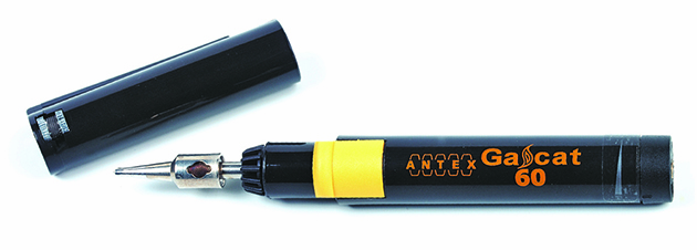 A gas-powered soldering iron