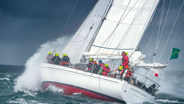 A yacht heeling in heavy weather