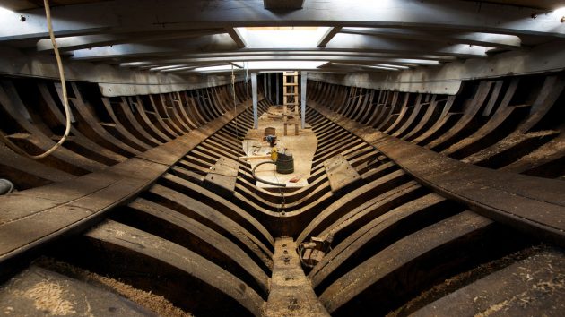 Oak frames and planking in a boat