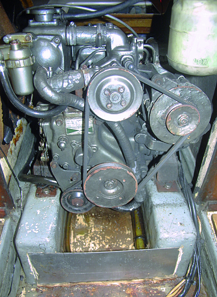 A drip tray underneath a boat engine