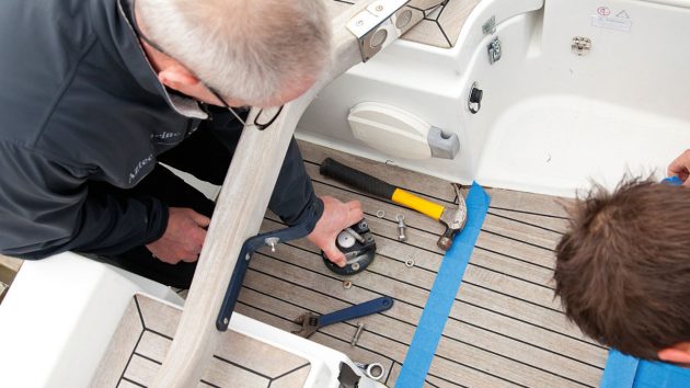 A mean measuring on a yacht ahead of tiller to wheel conversion