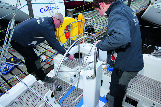 A wheel fitting to a boat during tiller to wheel conversion