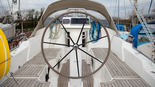 A wheel on a yacht