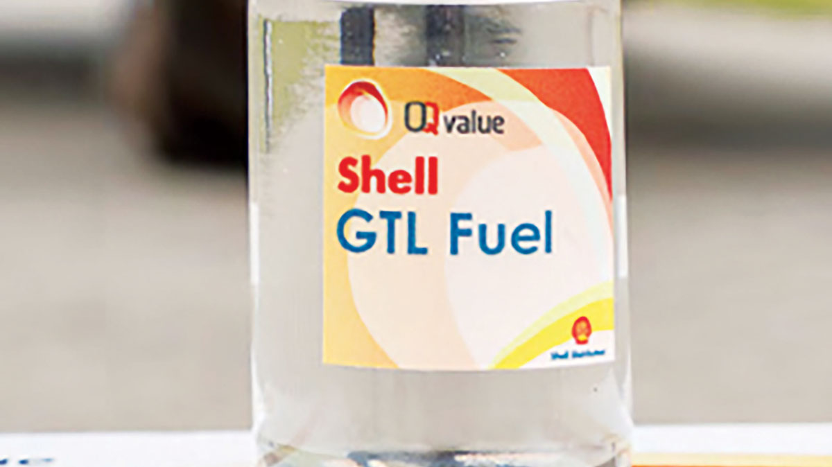 A bottle of Shell GTL fuel