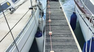 A boat pick-up line on a pontoon