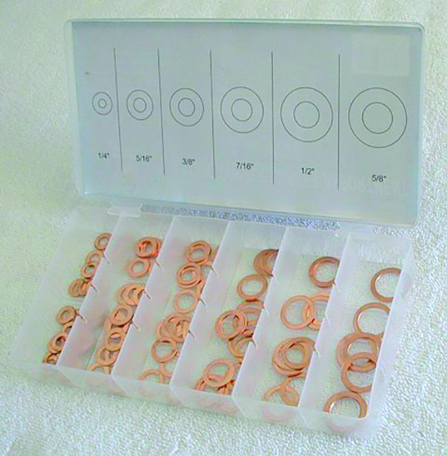 A selection box of copper washers