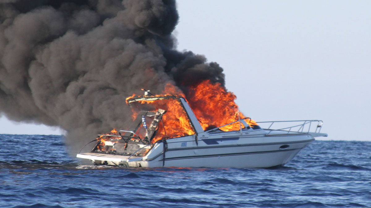 A boat fire at sea