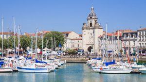 Boats moored in a French port