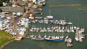 A aerial view of a yacht harbour in the UK