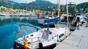 Boats alongside on a harbour