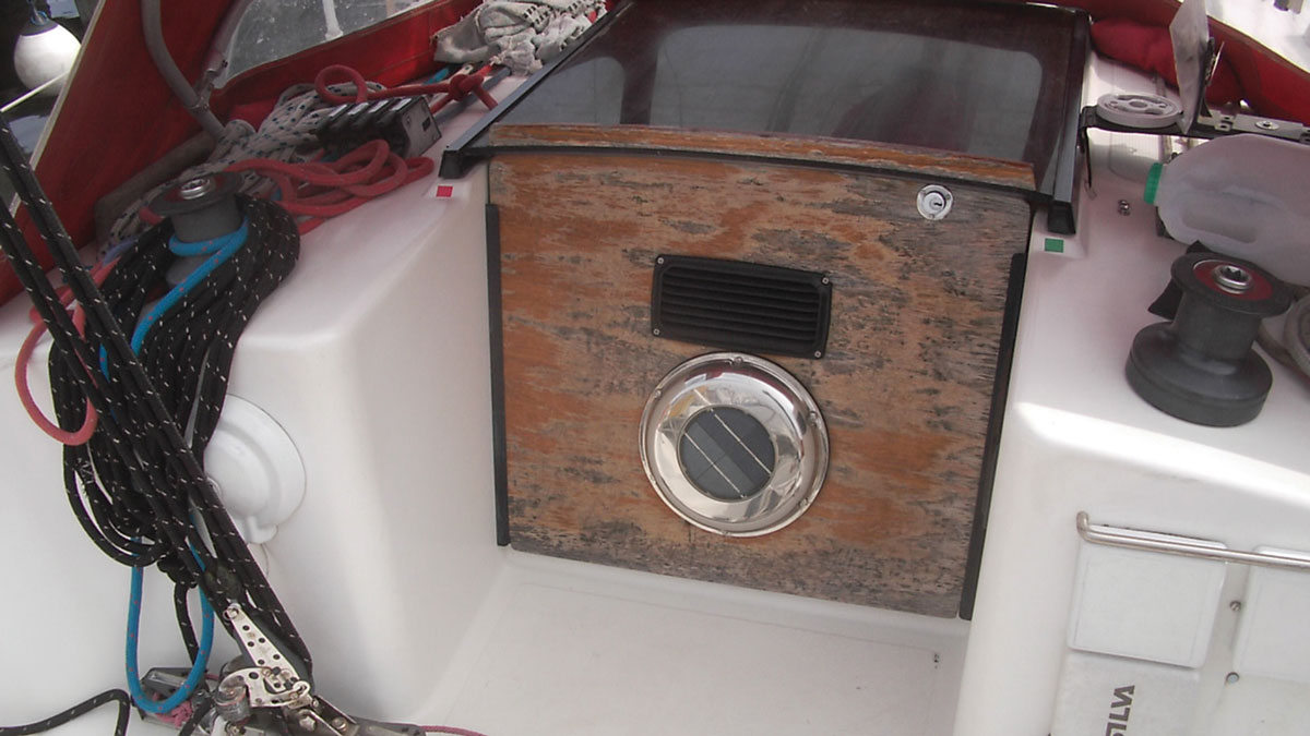 A solar-powered vent on a boat