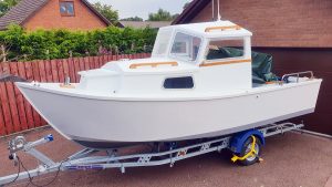 A motorboat on a trailer