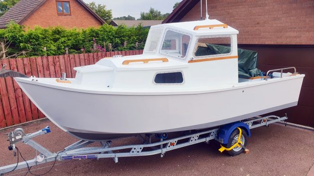 A motorboat on a trailer