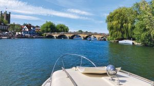 View from motorboat coming downstream towards Henley Bridge