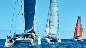 Sailing boat sailing into the ocean