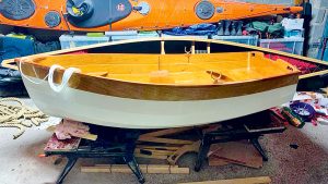 A dinghy in a garage