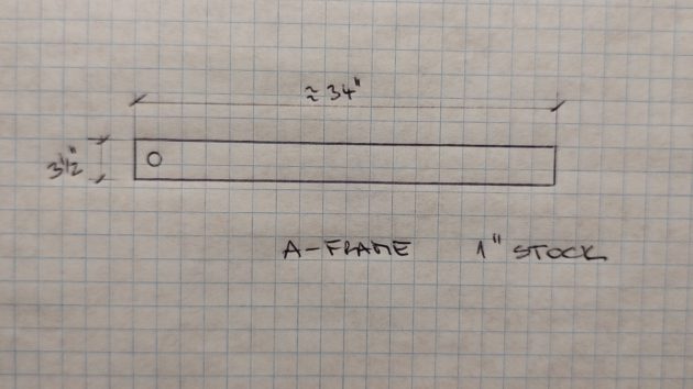 A piece of paper showing dimensions for an A Frame