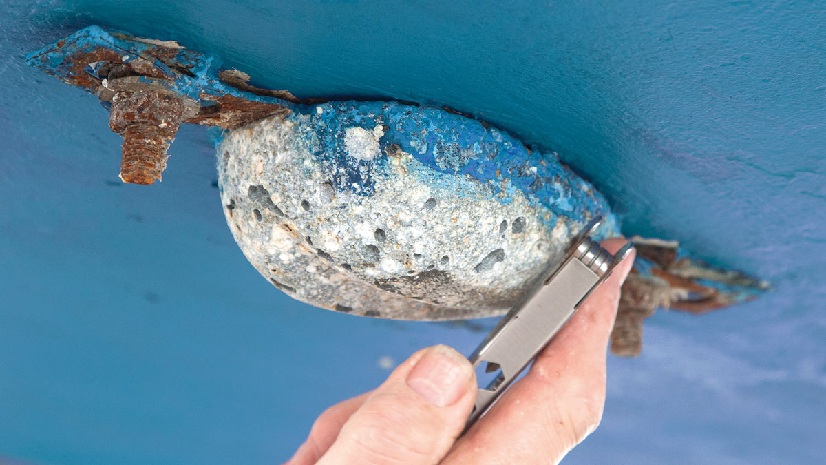 A boat anode on the hull of a yacht