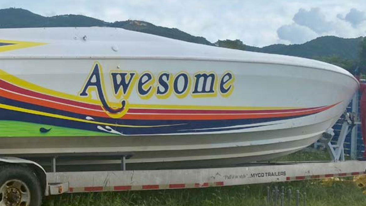 A powerboat on a trailer
