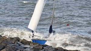 The grounded yacht near Newburn Bridge, Hartlepool