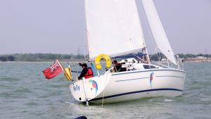 A boat heaving to