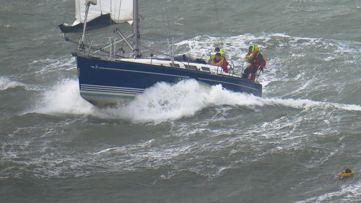 fastnet yacht race 1979 Man overboard (MOB) rescue during Round the Island Race 2024 involving the Dufour 40 yacht Walkabout IV. Credit: Caitlin D'Arcy