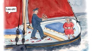 Cream tea carnage at sea cartoon by Claudia Myatt