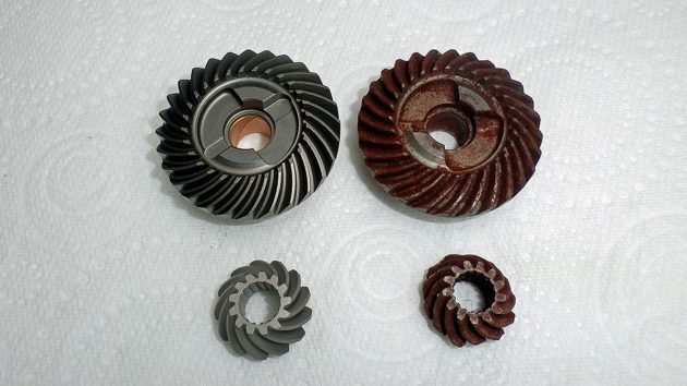 Gears from an outboard motor gearbox