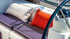 Sunbrella marine fabric cushions on a boat