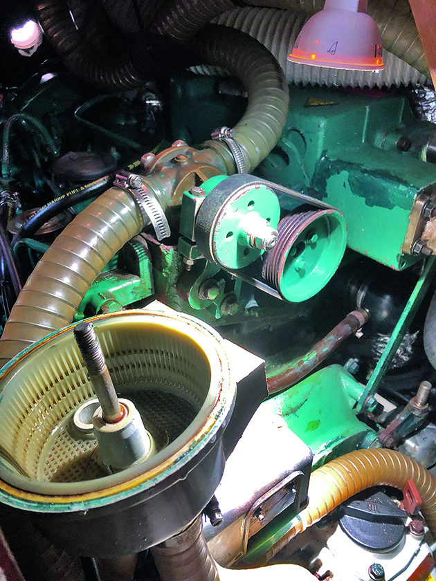 The inside of a boat engine