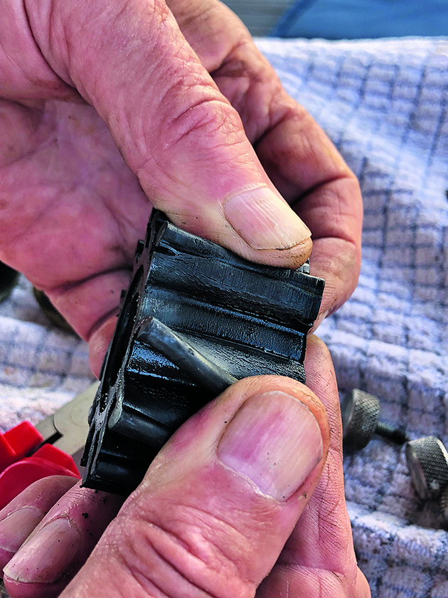 A raw water pump impeller being inspected