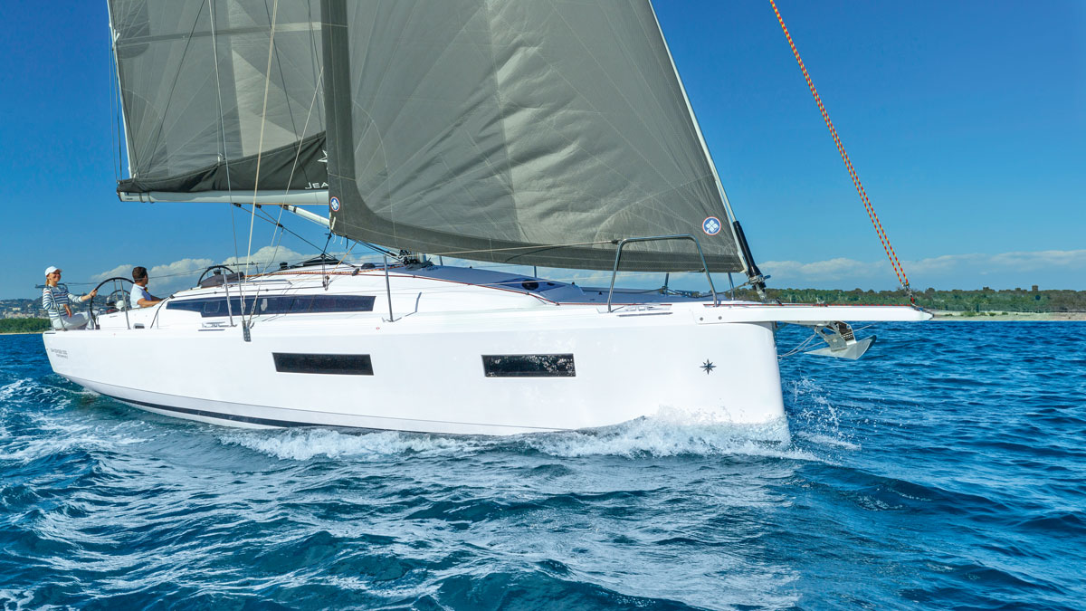 A Jeanneau Sun Odyssey 350 being sailed off France