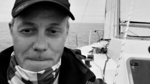 Dan Turk on his boat, Little Bea