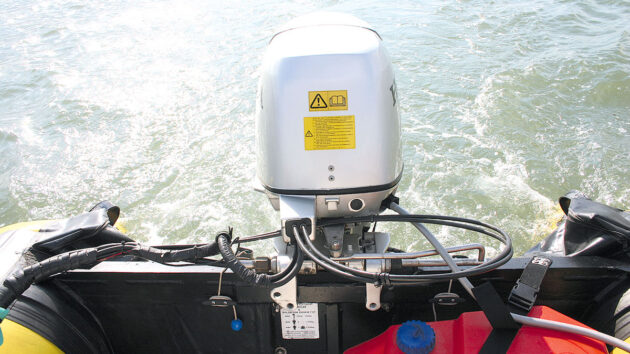 An outboard engine on a boat