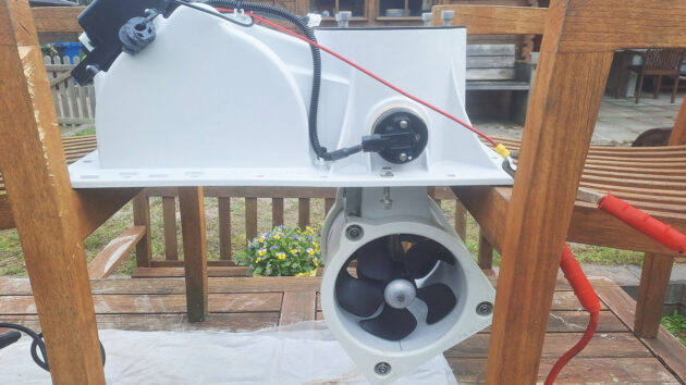 A test rig to help prepare a boat for fitting of a bow thruster