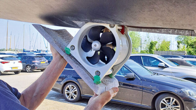 A bow thruster being aligned on a yacht