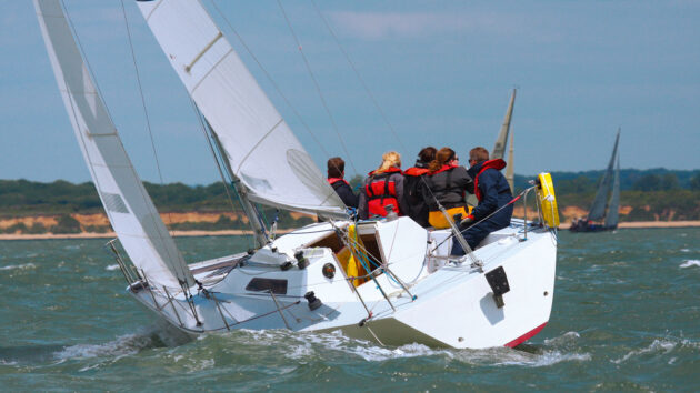 A boat racing in the Solent