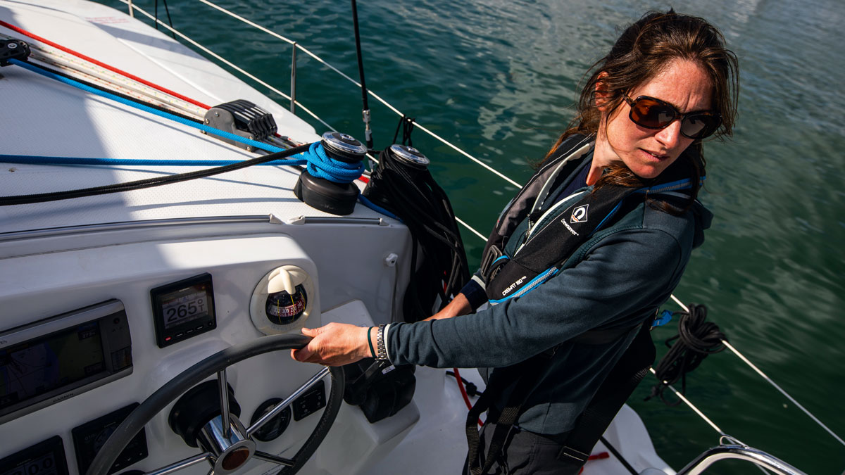 A woman on a yacht