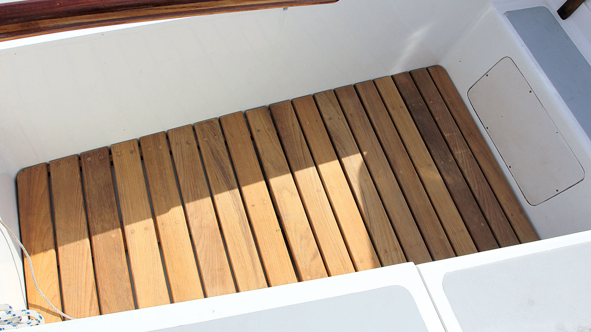 Duck boards in the cockpit of a boat