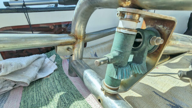 A pendulum strut from a wind vane steering system