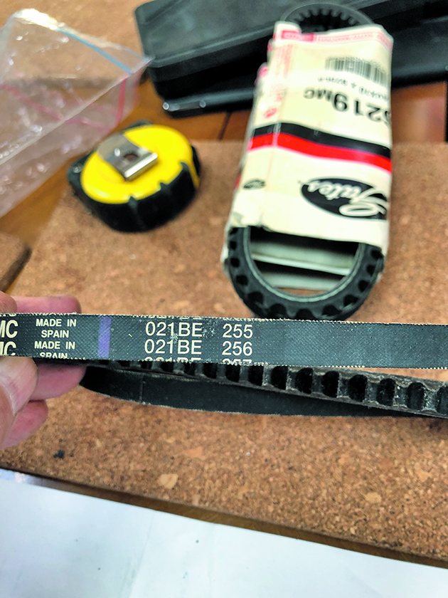 An alternator belt for a boat engine