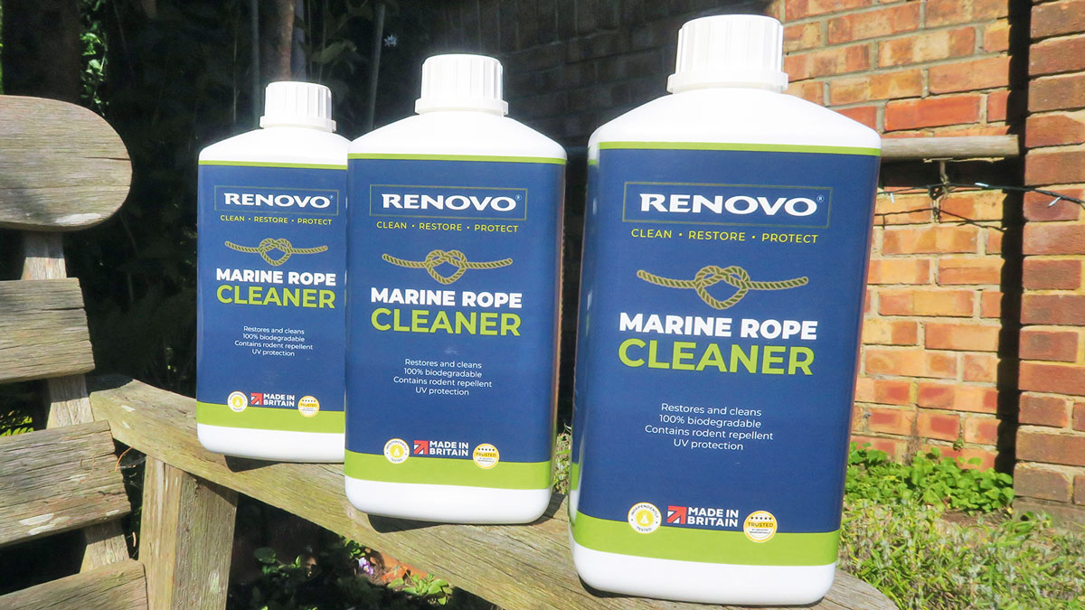 Renovo’s new marine rope cleaner is available in 1lt (pictured) and 5lt containers