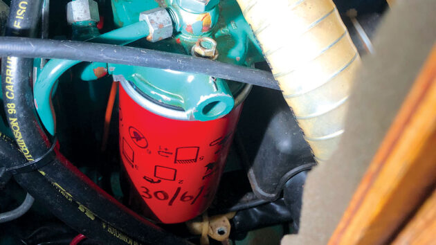 A secondary fuel filter on a diesel engine